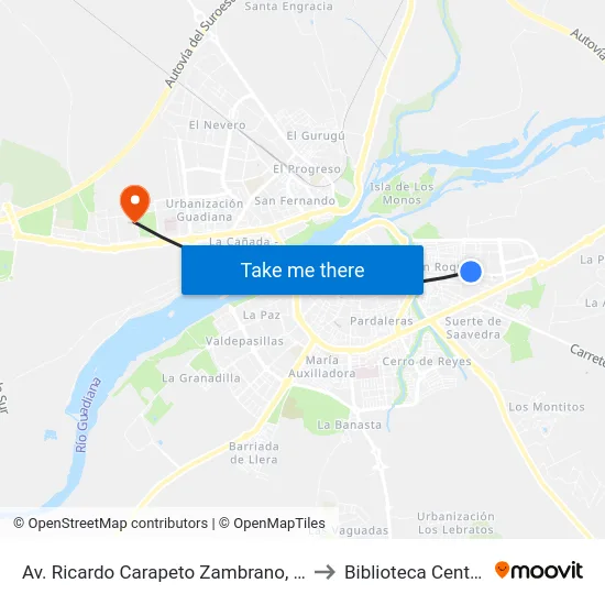 Av. Ricardo Carapeto Zambrano, 87 to Biblioteca Central map