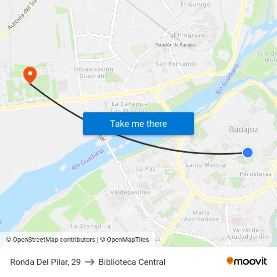 Ronda Del Pilar, 29 to Biblioteca Central map