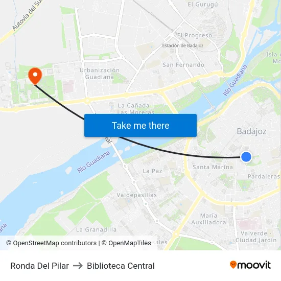 Ronda Del Pilar to Biblioteca Central map