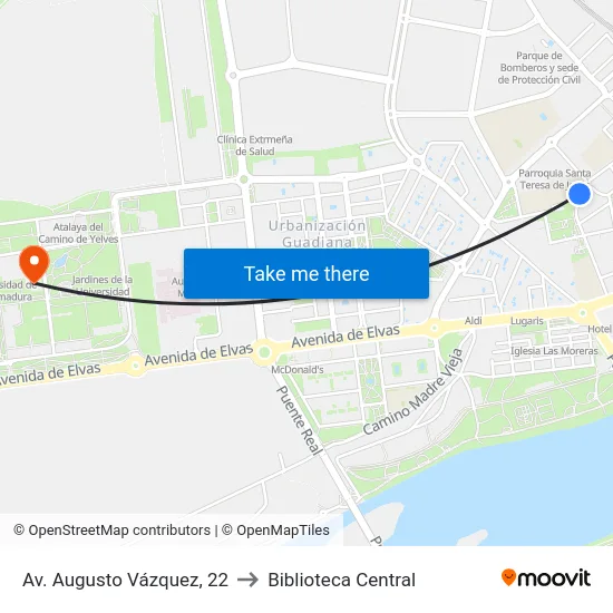 Av. Augusto Vázquez, 22 to Biblioteca Central map