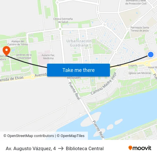 Av. Augusto Vázquez, 4 to Biblioteca Central map