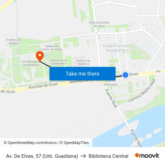 Av. De Elvas, 57 (Urb. Guadiana) to Biblioteca Central map