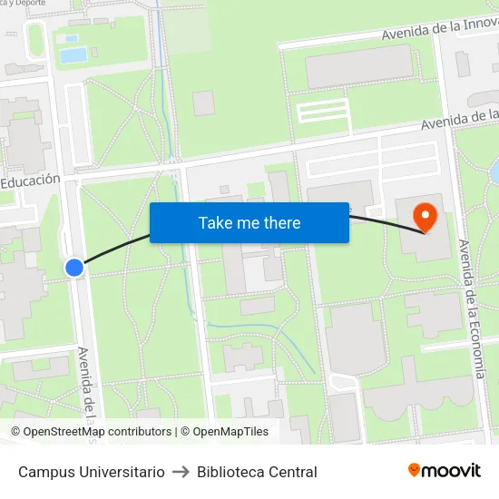 Av. De La Física (Campus Universitario) to Biblioteca Central map
