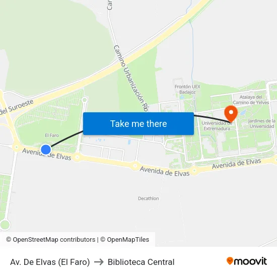 Av. De Elvas (El Faro) to Biblioteca Central map