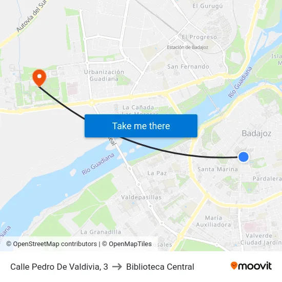 Calle Pedro De Valdivia, 3 to Biblioteca Central map