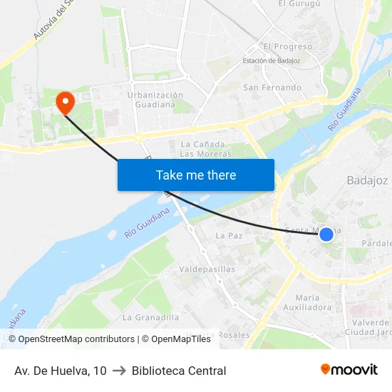 Av. De Huelva, 10 to Biblioteca Central map