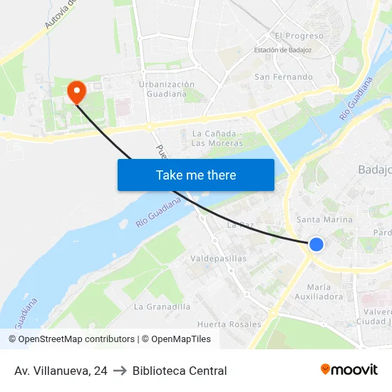 Av. Villanueva, 24 to Biblioteca Central map