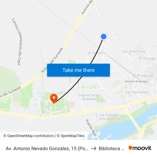 Av. Antonio Nevado González, 15 (Pol. Ind. El Nevero) to Biblioteca Central map