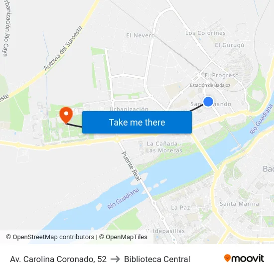 Av. Carolina Coronado, 52 to Biblioteca Central map