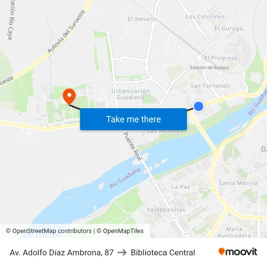 Av. Adolfo Díaz Ambrona, 87 to Biblioteca Central map