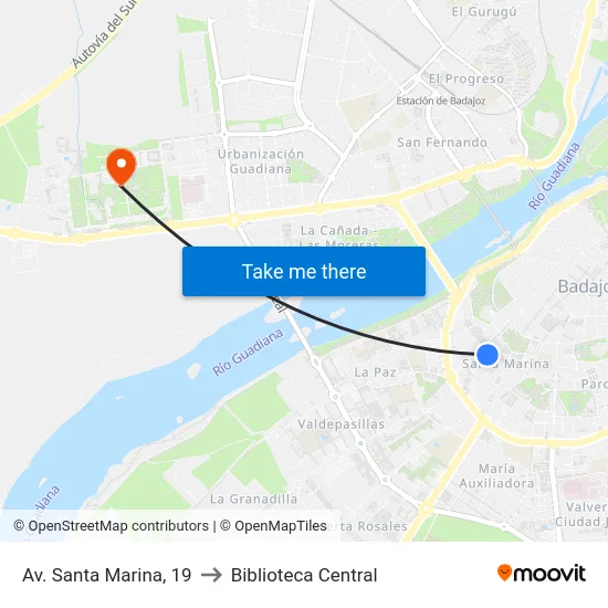 Av. Santa Marina, 19 to Biblioteca Central map