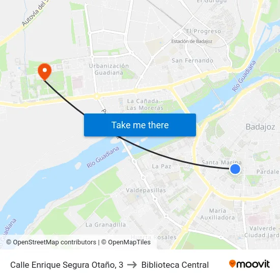 Calle Enrique Segura Otaño, 3 to Biblioteca Central map