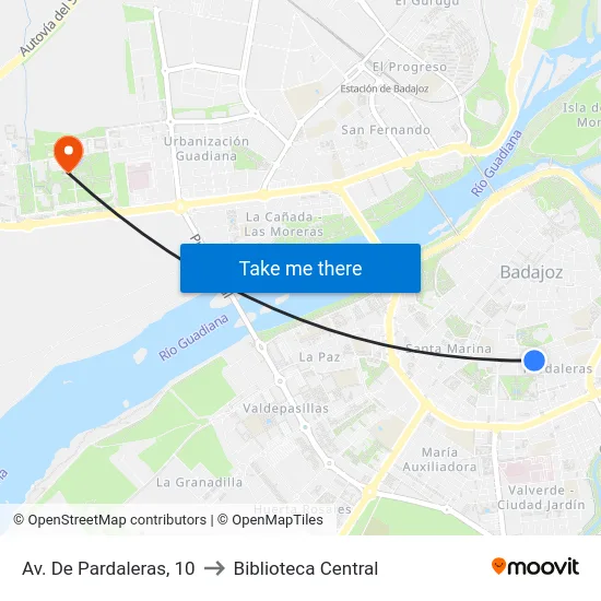 Av. De Pardaleras, 10 to Biblioteca Central map