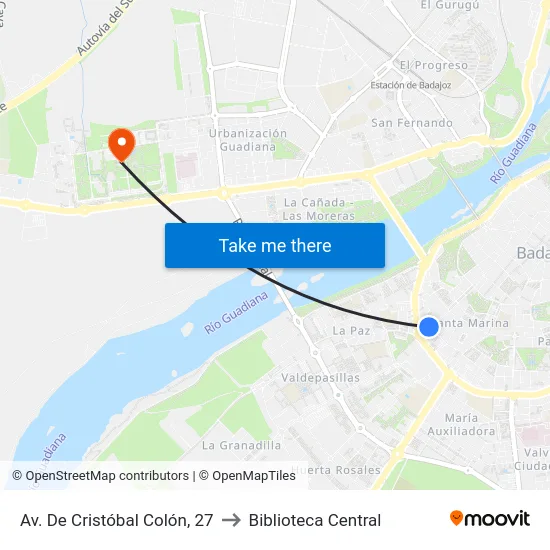 Av. De Cristóbal Colón, 27 to Biblioteca Central map