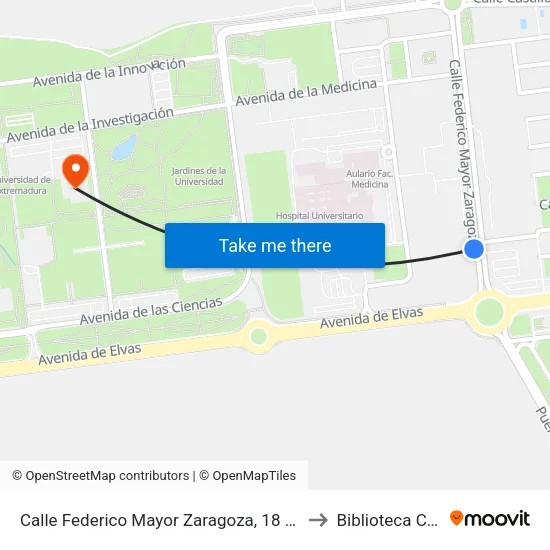 Calle Federico Mayor Zaragoza, 18 (Multicines) to Biblioteca Central map