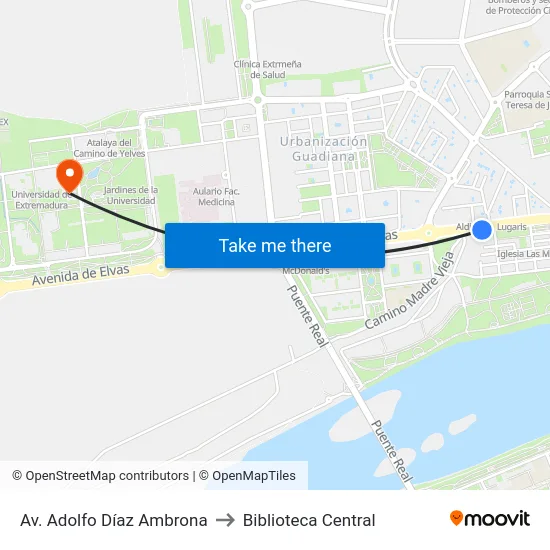 Av. Adolfo Díaz Ambrona to Biblioteca Central map