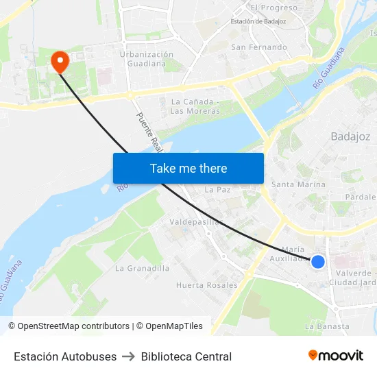 Estación Autobuses to Biblioteca Central map