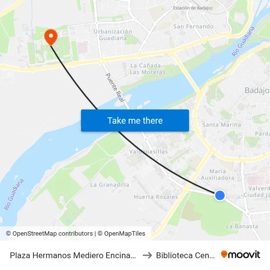 Plaza Hermanos Mediero Encinas, 15 to Biblioteca Central map