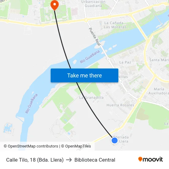 Calle Tilo, 18 (Bda. Llera) to Biblioteca Central map