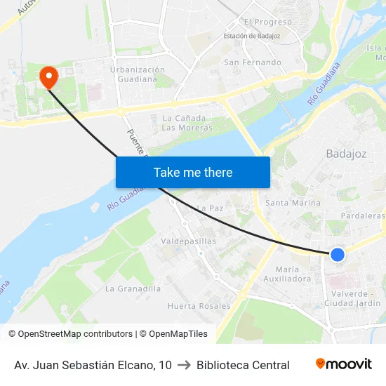 Av. Juan Sebastián Elcano, 10 to Biblioteca Central map