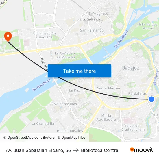 Av. Juan Sebastián Elcano, 56 to Biblioteca Central map