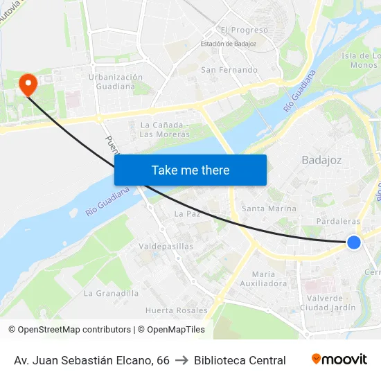 Av. Juan Sebastián Elcano, 66 to Biblioteca Central map