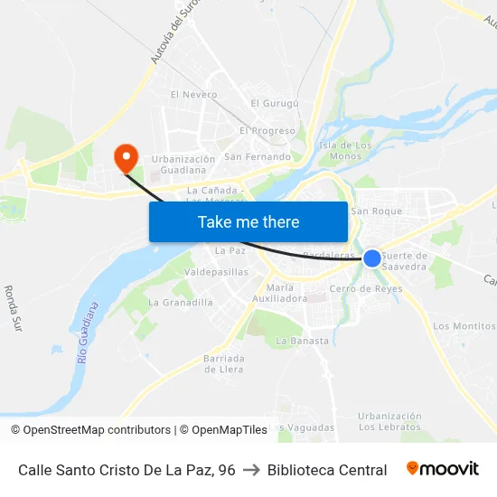 Calle Santo Cristo De La Paz, 96 to Biblioteca Central map