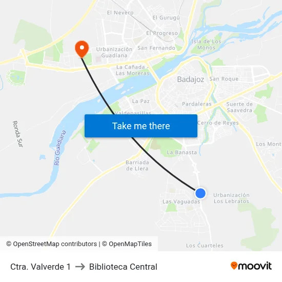 Ctra. Valverde 1 to Biblioteca Central map