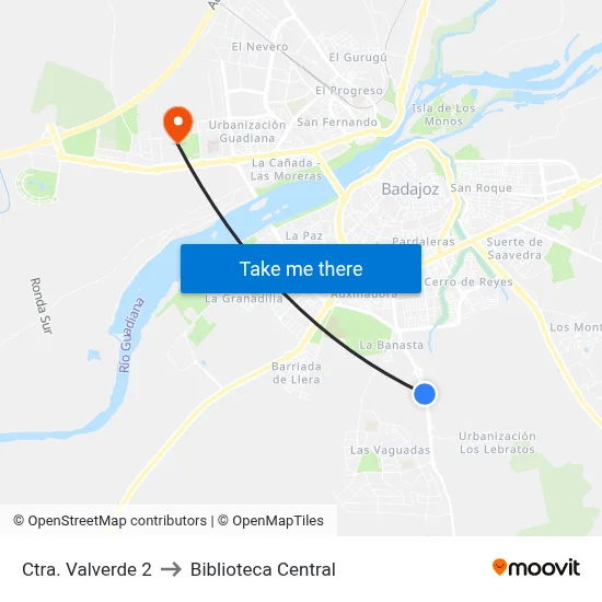 Ctra. Valverde 2 to Biblioteca Central map