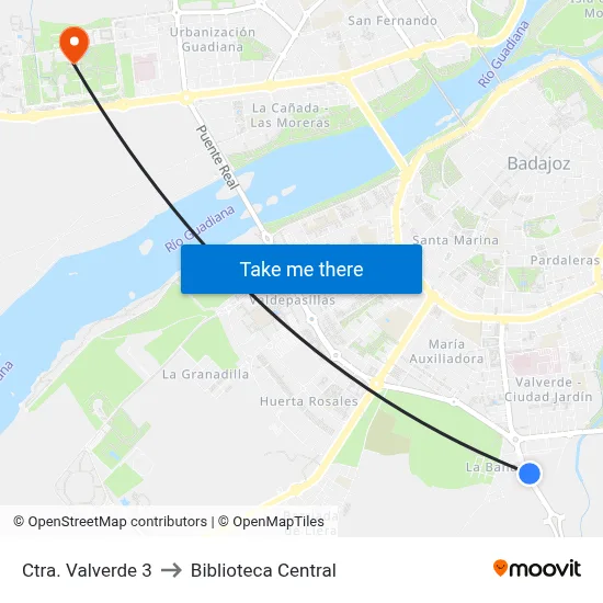 Ctra. Valverde 3 to Biblioteca Central map