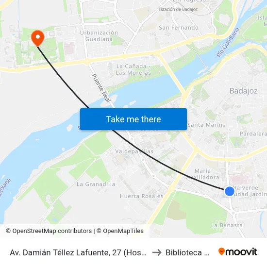 Av. Damián Téllez Lafuente, 27 (Hospital Materno) to Biblioteca Central map