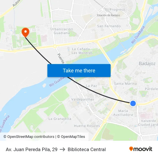 Av. Juan Pereda Pila, 29 to Biblioteca Central map