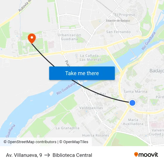 Av. Villanueva, 9 to Biblioteca Central map