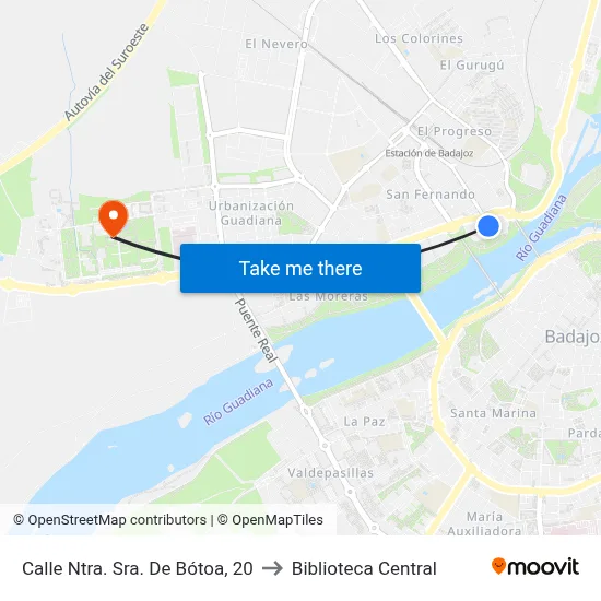 Calle Ntra. Sra. De Bótoa, 20 to Biblioteca Central map