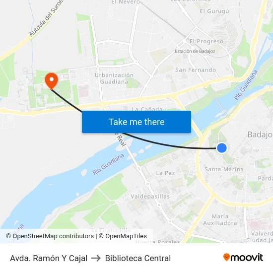Av. Santiago Ramón Y Cajal, 4 to Biblioteca Central map