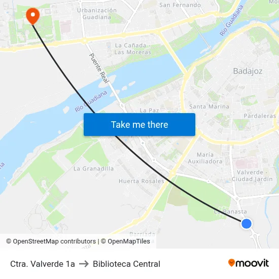 Ctra. Valverde 1a to Biblioteca Central map