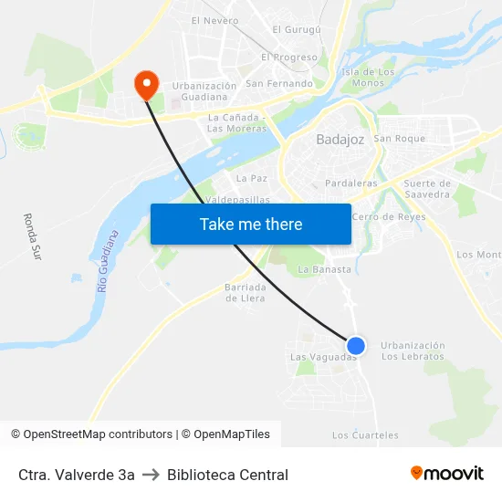 Ctra. Valverde 3a to Biblioteca Central map