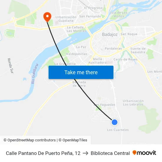 Calle Pantano De Puerto Peña, 12 to Biblioteca Central map