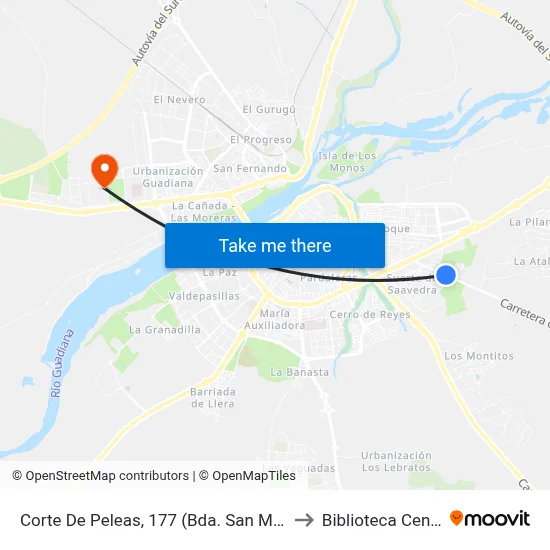 Corte De Peleas, 177 (Bda. San Miguel) to Biblioteca Central map