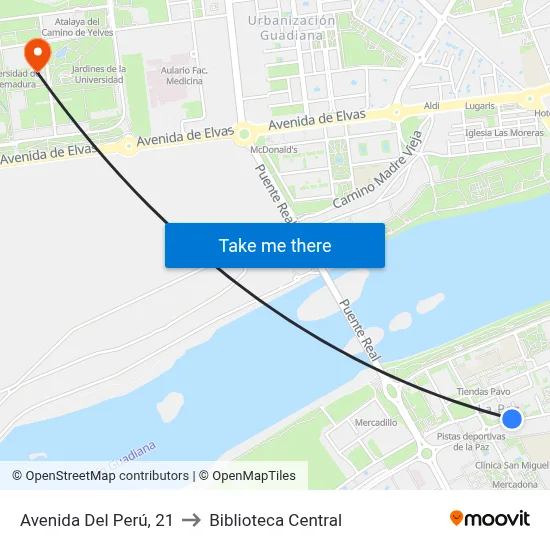 Avenida Del Perú, 21 to Biblioteca Central map