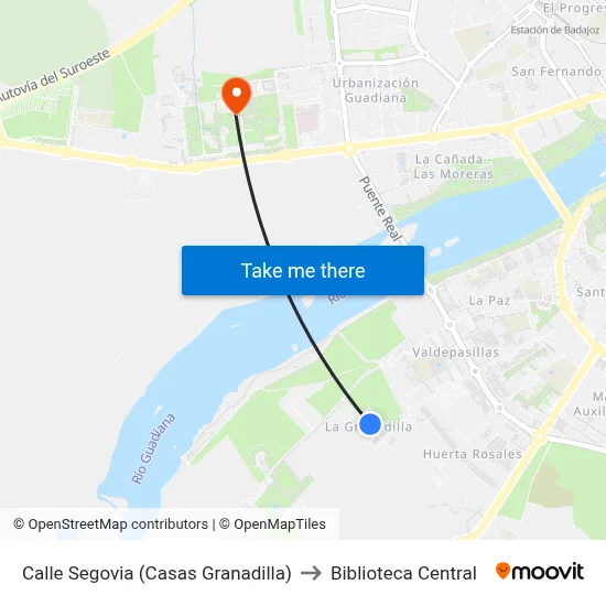 Calle Segovia (Casas Granadilla) to Biblioteca Central map
