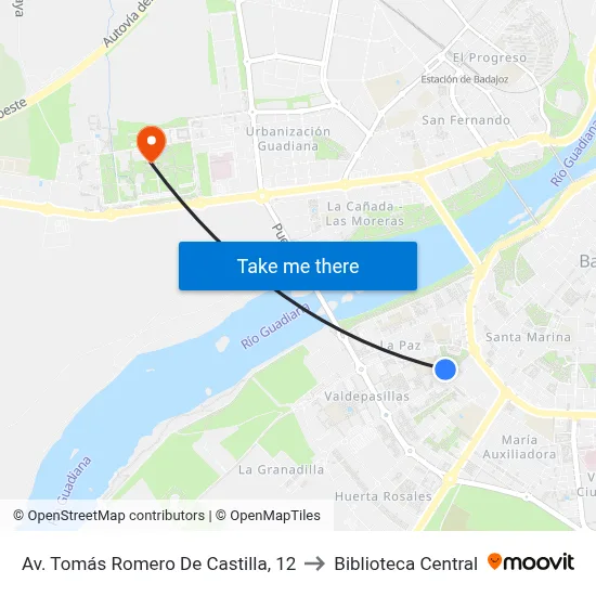 Av. Tomás Romero De Castilla, 12 to Biblioteca Central map