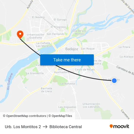 Urb. Los Montitos 2 to Biblioteca Central map