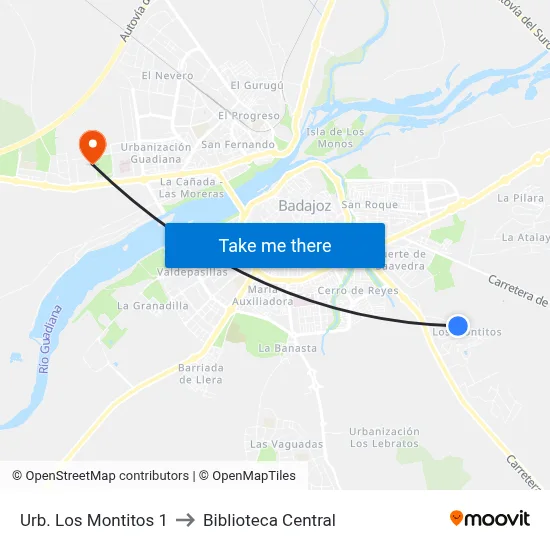 Urb. Los Montitos 1 to Biblioteca Central map