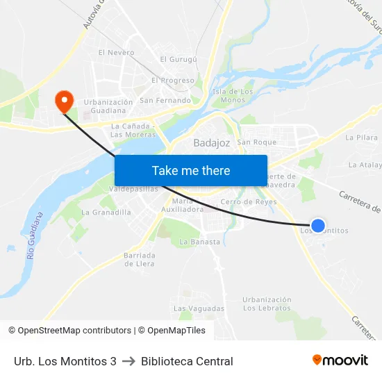 Urb. Los Montitos 3 to Biblioteca Central map