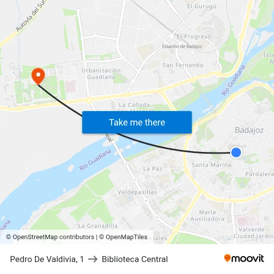 Pedro De Valdivia, 1 to Biblioteca Central map