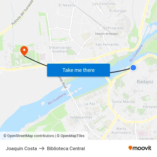 Joaquín Costa to Biblioteca Central map