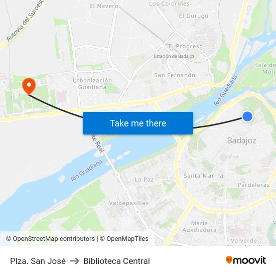 Plza. San José to Biblioteca Central map