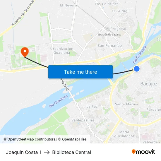 Joaquín Costa 1 to Biblioteca Central map