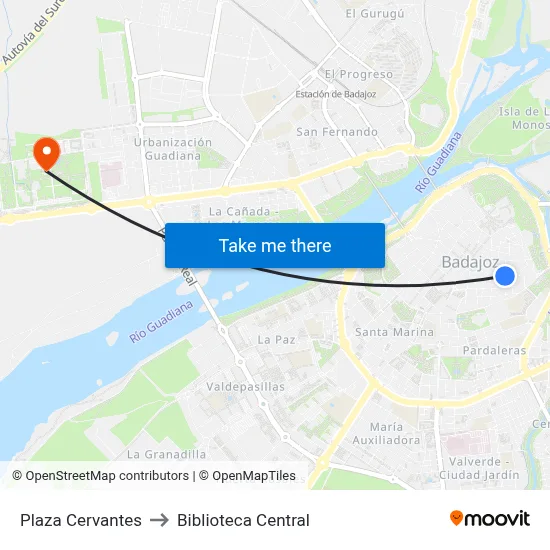 Plaza Cervantes to Biblioteca Central map